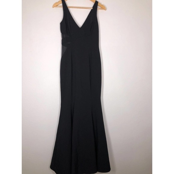 Jay Godfrey Rockefeller Gown Black V-Neck Sleeveless Mesh Side Panels US 4 - Picture 5 of 11